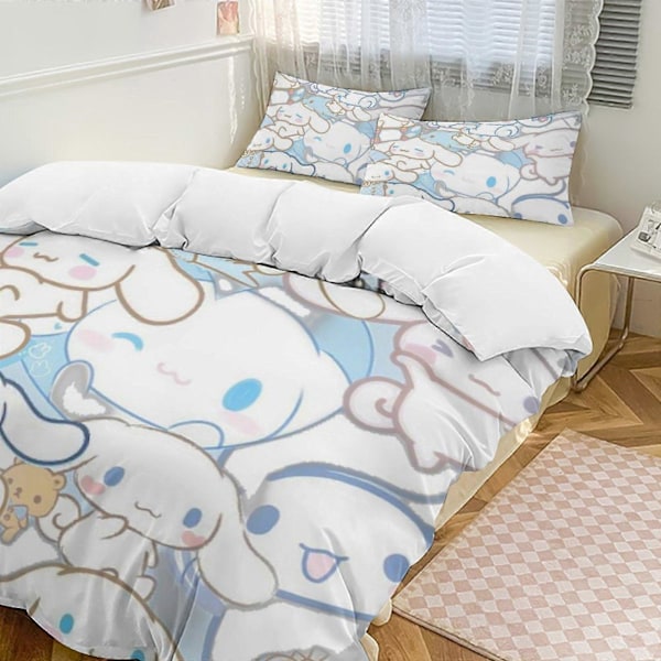 v364 Cinnamoroll 3-delars Bäddset för Enkelsäng - Inkluderar 1 Enkelt Täcke och 2 Örngott - Färgbeständig Mikrofiber - Cinnamoroll io364 135x200cm 53x78in