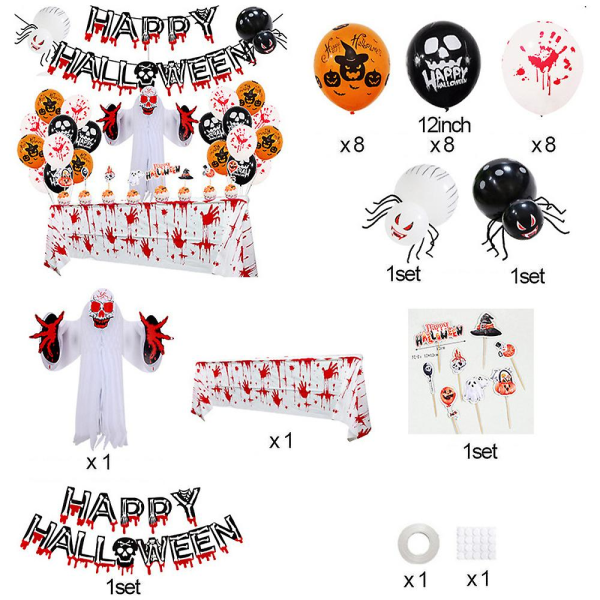 Spooky Bloody Skull Festartikler Happy Halloween Banner Balloner Sæt Dug Cupcake Toppers Uhyggeligt dekorationssæt