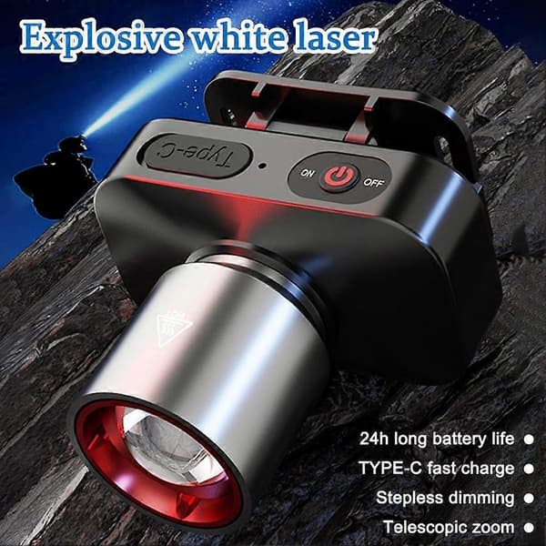 Supersterk LED Zoom Hodelykt USB Oppladbar Hodelykt Hodelykt~ V5F7 ABS head 1pcs