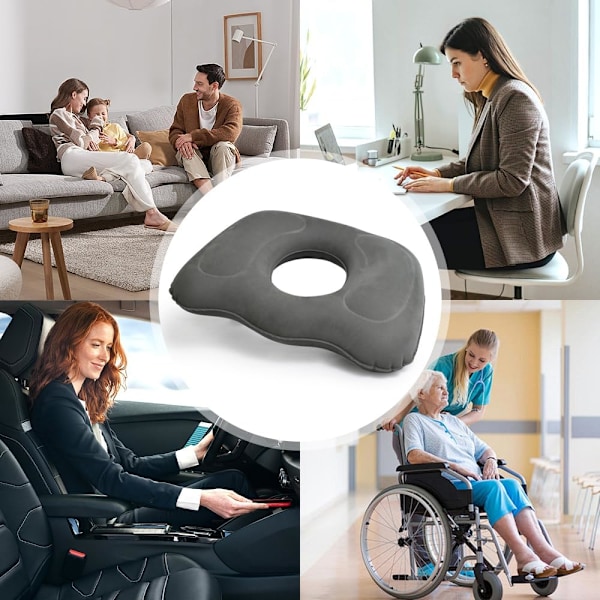 Bærbar oppblåsbar donut sete pute, pustende sete pute, egnet for hemoroider, rullestoler, langvarig sitting, daglig bruk