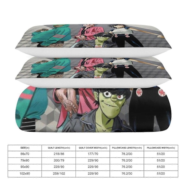 x477 Gorillaz 3-osainen vuodevaatesetti Lämmin ja mukava pehmeä pussilakanasetti, jossa 1 pussilakana ja 2 tyynyliinaa makuuhuoneeseen b477 135x200cm 53x78in