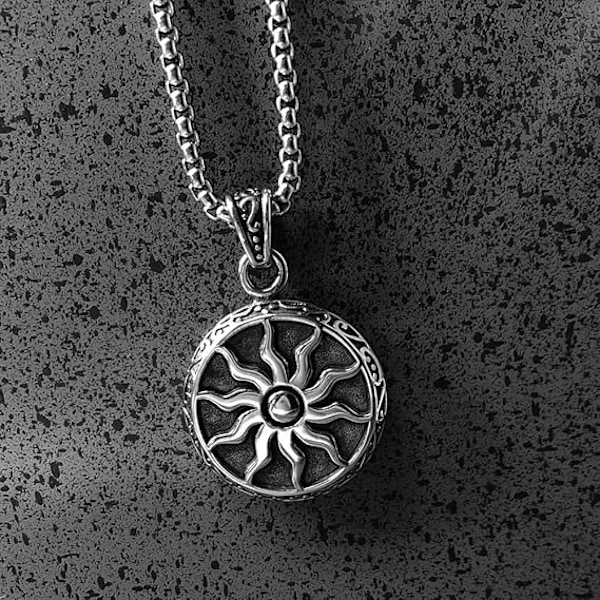 Grekiska smycken solstjärna amuletter halsband för män vintage skyddande smycken, lyckobringande amulett med kedja