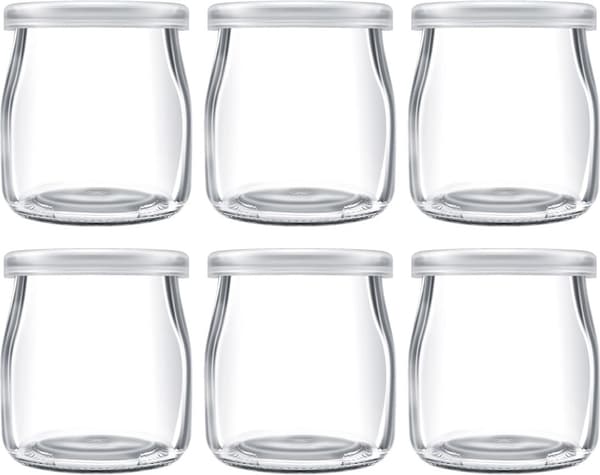 200 ml Yoghurtbudding Glasburkar med Plastlåg Mini Kop Små Glasflasker (6)