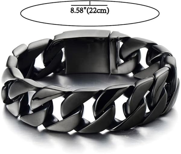 Herrearmbånd, bred stil, polert rustfritt stål, med lenker.