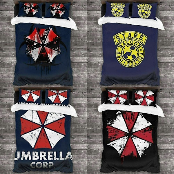 v4748 Sengetøy Resident Evil Umbrella Corporation Sengesett 3 stk Dynetrekk Putetrekk Sengetøy IU4748 240x260cm 94x102in