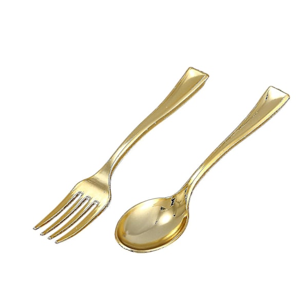 144 st Plastbestick Guld Skedar och 72 st Mini Guld Kaffebröd Dessertgafflar Passar för Fest E szkyd