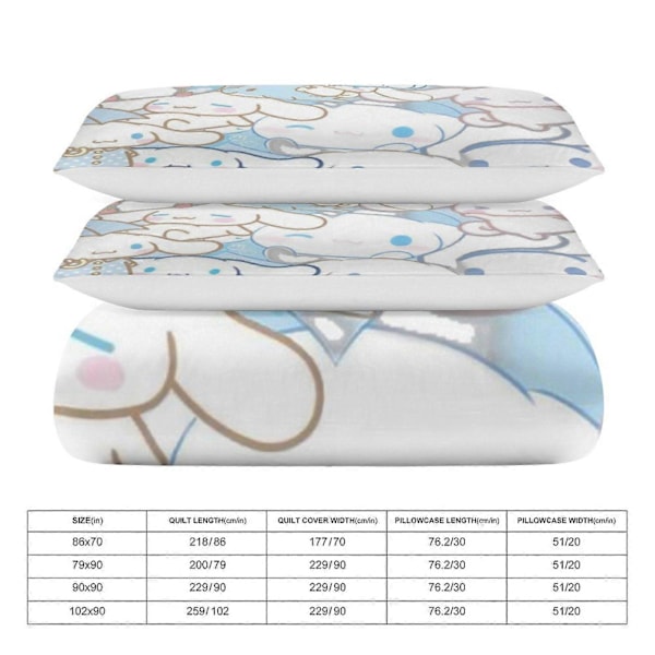 v364 Cinnamoroll 3-delars Bäddset för Enkelsäng - Inkluderar 1 Enkelt Täcke och 2 Örngott - Färgbeständig Mikrofiber - Cinnamoroll io364 135x200cm 53x78in