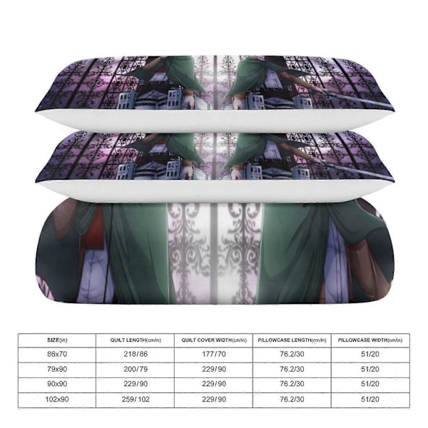 v1034 Attack On Titan Dynesett Tykkere Myk 3 Deler Sengetøy Sett Helårs Dynetrekk med 2 Putetrekk for Voksne Kvinner Jenter Tenåringer Hjem Rom Deco 200x200cm 78x78in