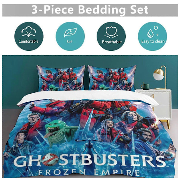 x316 Ghostbusters Frozen Empire -pussilakanasetti, mikrokuituinen vuodevaatesetti, 3D-painettu kevyt 3-osainen peittosetti, 1 pussilakana ja 2 tyynyliinaa 135x200cm 53x78in