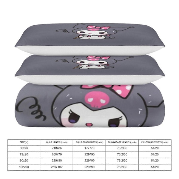 v1427 Kuromi Täcke Set Tjockt Mjukt 3 Delars Sängklädesset Året Runt Täcke med 2 Örngott för Vuxna Kvinnor Flickor Tonåringar Hem Rum Inredning io1427 135x200cm 53x78in