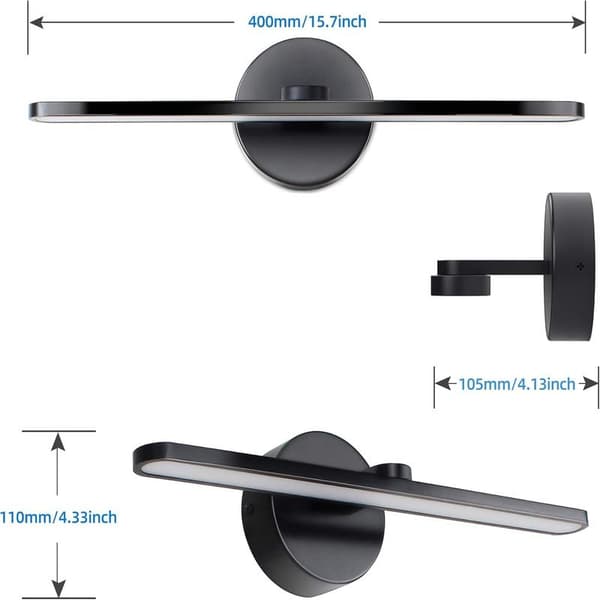 LED-badeværelsesbelysning, 50 cm vægmonterede lamper, 14 W 3000 K mat sort IP44 makeup-spejllampe-FA-