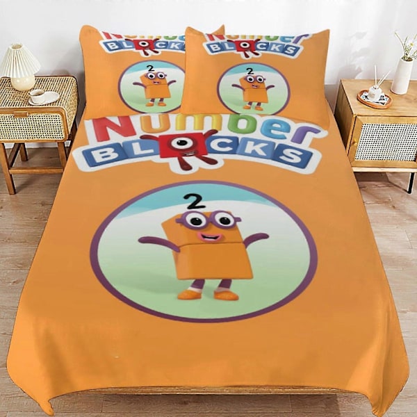 x457 Numberblocks -pussilakanasetti, mikrokuituinen vuodevaatesetti, 3D-painettu kevyt 3-osainen peittosetti, 1 pussilakana ja 2 tyynyliinaa lapsille pojille 135x200cm 53x78in