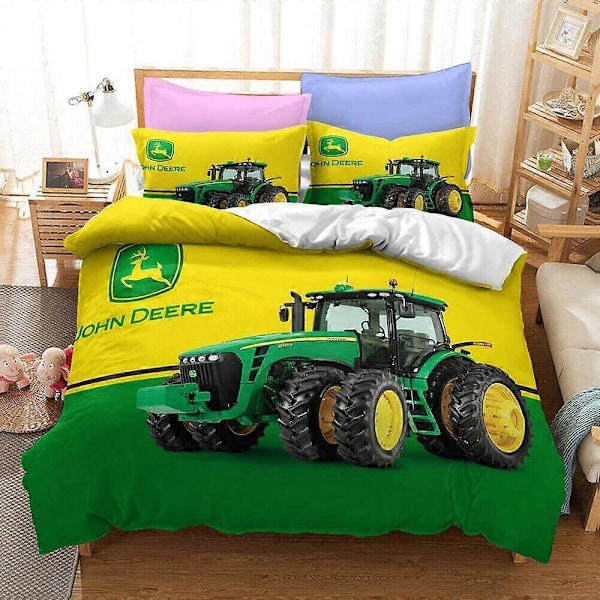 a923 Sängkläder John Deere Logotyp Traktor Kart Täcke Påslakan Set Sängkläder Hemtextilier 3-delars Sängklädesset (1 Påslakan + 2 Örngott) Tm923 200x200cm 78x78in