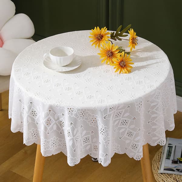 Vit rund spetsduk Elegant bordsduk dekorativ för arbetsrum hem Lönnlöv Maple Leaf Round Diameter 100cm