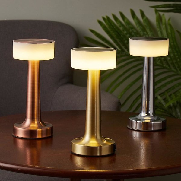Metallbordlampe LED oppladbar skrivebordsnattlys USB trådløs berøring restaurant bar soverom dekorative stemningslys Rose gold