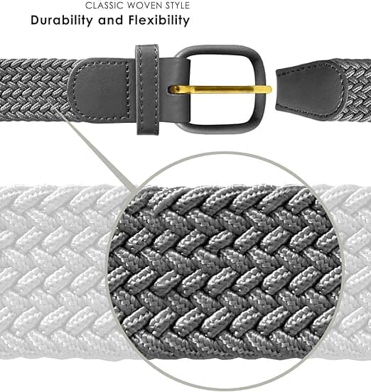 7001 Läderklätt Spänne Vävt Elastiskt Stretch Golfbälte 1-1/4\" (32mm) Brett