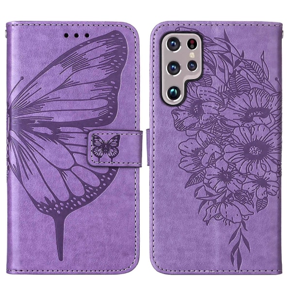 Kompatibel med Samsung Galaxy S23 Ultra 5g Flip Case Cover Premium Läder Prägling Magnetisk Violet