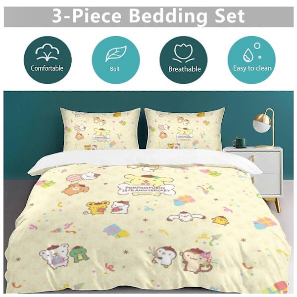 c2 Pompompurin Påslakanset 3-delars Sängklädesset Mjukt Varmt Och Bekvämt Mjukt Sängset med 1 Påslakan Och 2 Örngott för Sovrum Alla Säsonger 240x260cm 94x102in