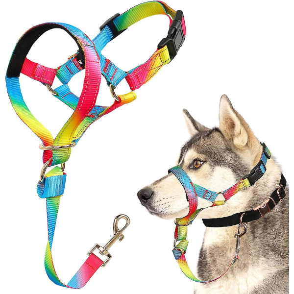 Dog Head Collar, No Pull Rainbow Head Halter For Heavy Pullers, Effective Padded