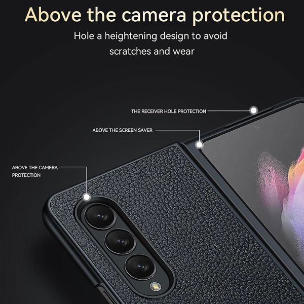 Hyvin suojattu Litchi PU -nahkapäällysteinen phone case kuori Samsung W21 5G/Galaxy Z Fold2 5G:lle Blue