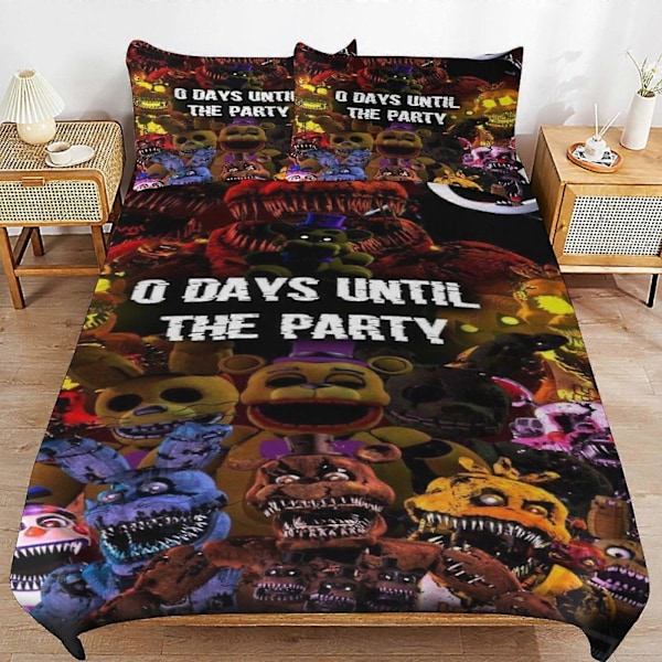 x577 Five Nights at Freddy's Dynetrekk Mikrofiber Sengetøy Sett 3D Trykt Lettvekt 3-delt Dynesett, 1 Dynetrekk og 2 Putetrekk 135x200cm 53x78in