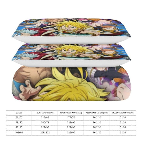 x449 The Seven Deadly Sins 3-delt Sengesæt Varmt og Behageligt Blødt Dynebetræk Sengesæt med 1 Dynebetræk og 2 Pudebetræk til Soveværelse b449 200x200cm 78x78in