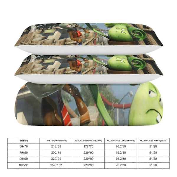 v1264 Plants Vs Zombies Dynesett Tykk Myk 3 Deler Sengetøy Sett Helårs Dynetrekk med 2 Putetrekk for Voksne Kvinner Jenter Tenåringer Hjem Rom De 240x260cm 94x102in