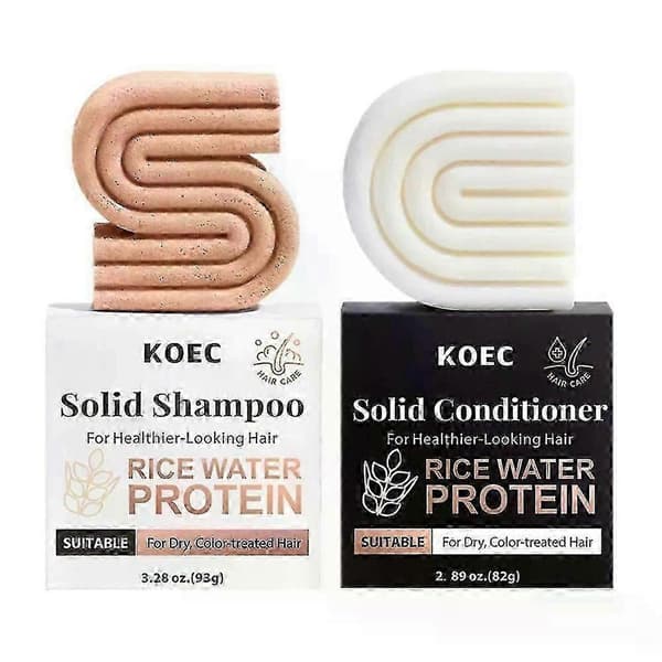 Risbar Shampoo & Balsam Sæt til Hårvækst, Solid Shampoo & Balsam Bar Sæt til Styrkelse af Hår, Risvand Shampoo Bar & Balsam 3pcs
