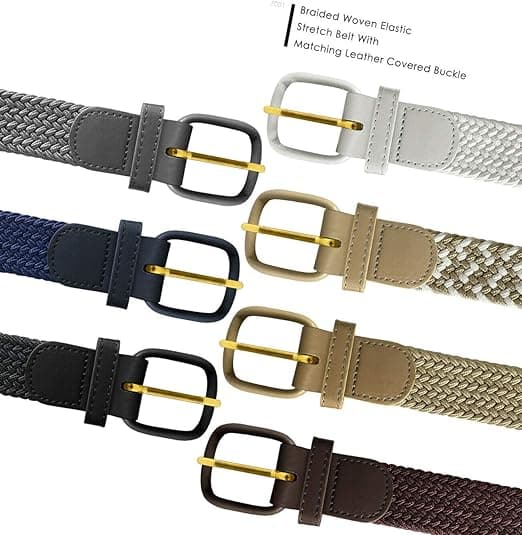 7001 Läderklätt Spänne Vävt Elastiskt Stretch Golfbälte 1-1/4\" (32mm) Brett
