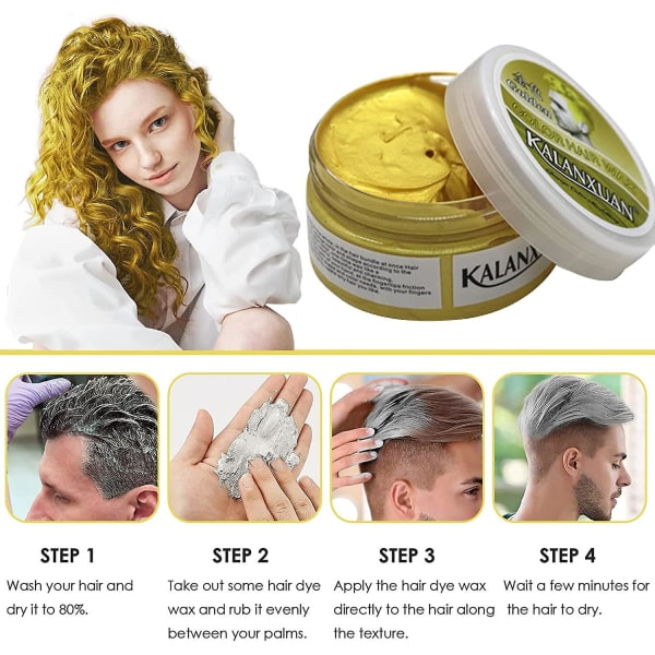 Tillfällig hårvaxfärg, guld hårfärgning, guld hårvax hårstilsfärg lera, hårsprayfärg för män Kvinnor Omedelbar styling Gold 100g
