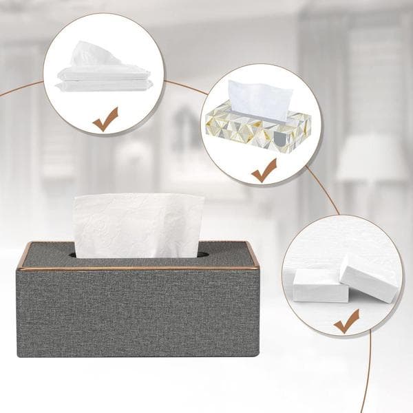 Servietboks, PU Læder Servietholder Rektangulær Kleenex Boks Omslag til Hjem/Kontor/Bil Dekoration 25cmX13.3cmX9.6cm - Grå Grey