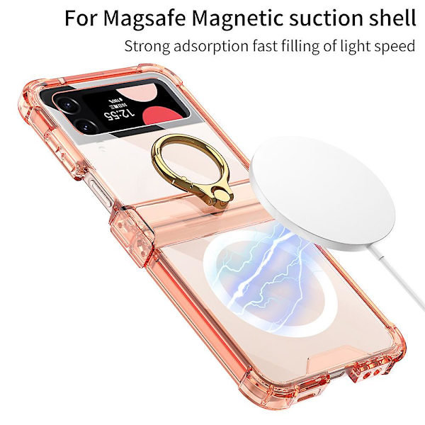 Magneettinen Magsafe-kotelo, yhteensopiva Samsung Galaxy Z Flip 4:n kanssa, läpinäkyvä Tpu-kotelo, jossa rengaskiinnike ja sarana Clear For Galaxy Z Flip 4