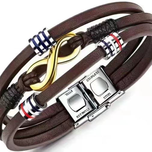 Armbånd med rustfri stållås og brun læder-infinity-rem