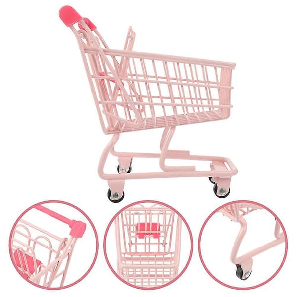 Pink Mini Børneindkøbsvogn til Opbevaring 1 sæt med Kurv og Vogn
