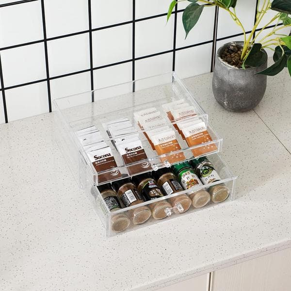 Acrylic Transparent Storage Box Countertop, 2 Large Drawers, Stackable Storage Box.