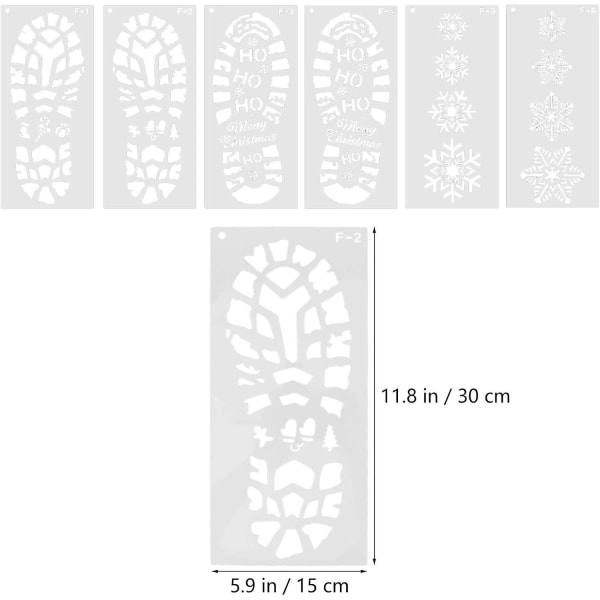 6 stk. Santa fotspor stencil for maling, jule-snøfnugg stenciler mal, Santa fotspor gjenbrukbar tegnemal