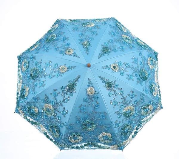 Hopfällbart UV-parasoll Snö/Regn/Sol Paraply Broderi Bröllopsparaply Blue