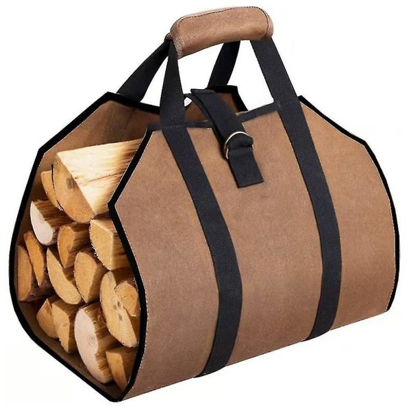 Canvas Firewood Wood Carrier Bag, 38in X 18in Canvas Wood Carrying Bag With Handles Securing Straps Brown