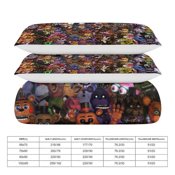 267v Five Nights at Freddy's 3-osainen vuodevaatesetti Lämmin ja mukava pehmeä pussilakanasetti, jossa 1 pussilakana ja 2 tyynyliinaa pojille ja tytöille 135x200cm 53x78in