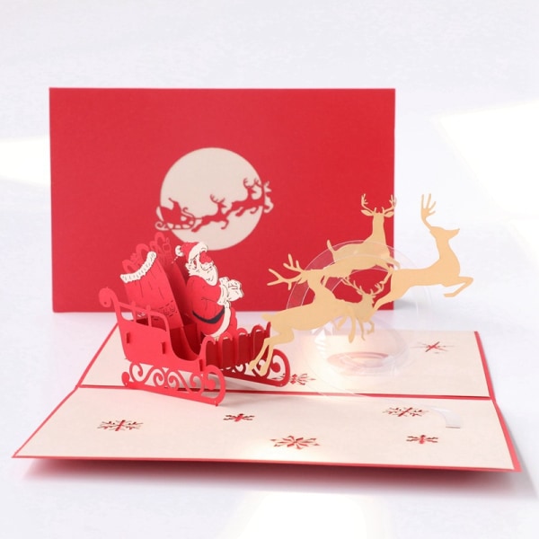 1 3D-joulukortti, jossa näkyy Joulupukin hirven tervehdys