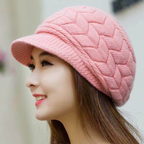 Retro Vinter Varm Strikket Hue til Kvinder, Moderigtig Skihue med Solhat; Hue J3U7 White One size