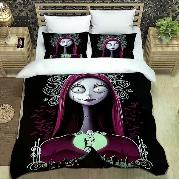 v1040 Sängkläder Halloween The Nightmare Before Christmas Sängkläder Utsökta sängkläder set påslakan täcke set sängkläder lyxigt 3-delars 135x200cm 53x78in