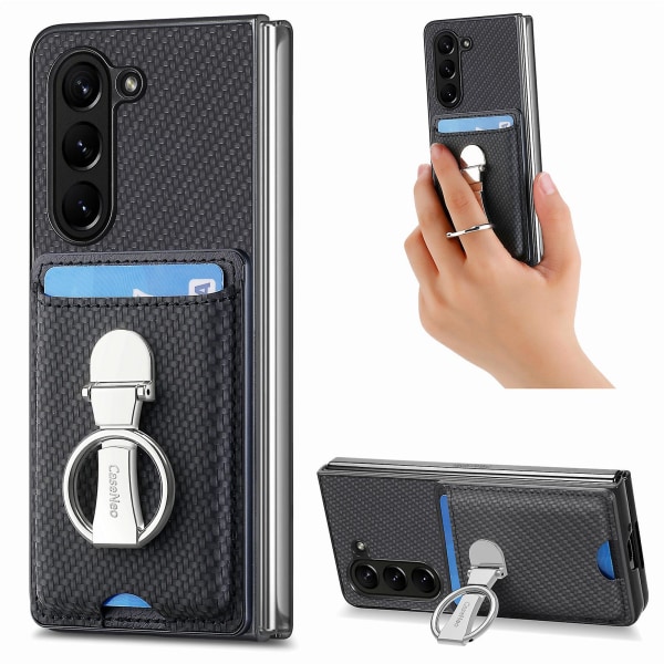 Z Fold 5 Case, Case Kompatibel Samsung Galaxy Z Fold 5 Med Ringhållare Fingergrepp & Kortplats Black