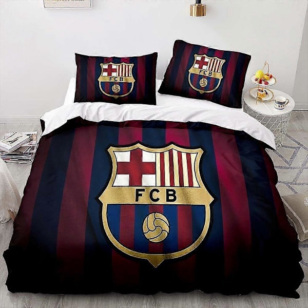 a379 Sengetøj FC Barcelona Fodboldklub Logo Quilt Dynebetræk Sæt Sengetøj Blødt 3-delt Sengesæt (1 Dynebetræk + 2 Pudebetræk) Tm379 135x200cm 53x78in