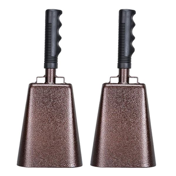 Käsintehty metallilehmänkello lehmänkellot ergonomisilla kahvoilla urheilutapahtumiin festivaaleille Brown A Pair