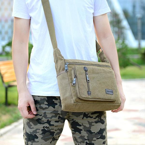 Herr Retro Canvas Messenger Bag Axelväska Crossbody Väska Multi Fickor Handväskor Green