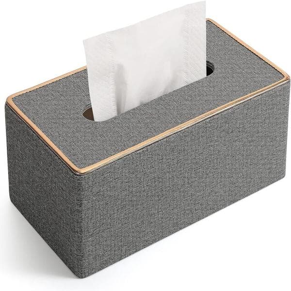 Servietboks, PU Læder Servietholder Rektangulær Kleenex Boks Omslag til Hjem/Kontor/Bil Dekoration 25cmX13.3cmX9.6cm - Grå Grey