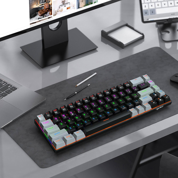 Mini 68-tasters mekanisk tastatur Type-c kablet tastatur RGB LED baggrundsbelyst blå akse Gaming Mech tastatur Black