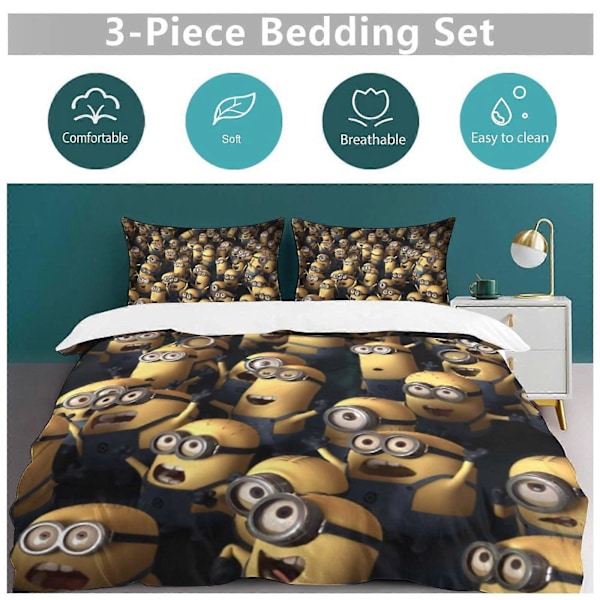 x486 Despicable Me 3-delat Sängklädesset Varmt Och Bekvämt Mjukt Påslakanset med 1 Påslakan Och 2 Örngott för Sovrum b486 200x200cm 78x78in