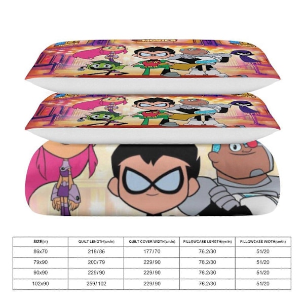 x396 Teen Titans Go 3-delt sengetøjssæt Varmt og behageligt blødt dynebetræk sengetøjssæt med 1 dynebetræk og 2 pudebetræk til soveværelse b396 135x200cm 53x78in